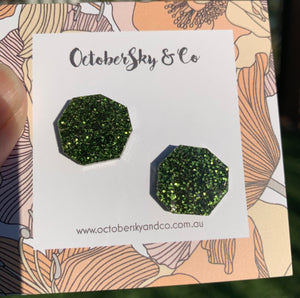 Autumn Mini Geo Studs - Olive Green Glitter: CHOOSE DESIGN