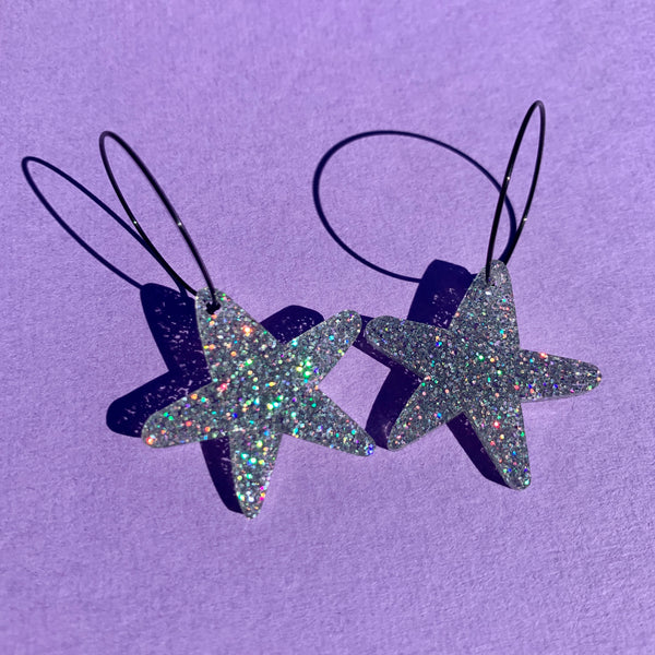 STARFISH HOOPS - HOLOGRAPHIC SILVER